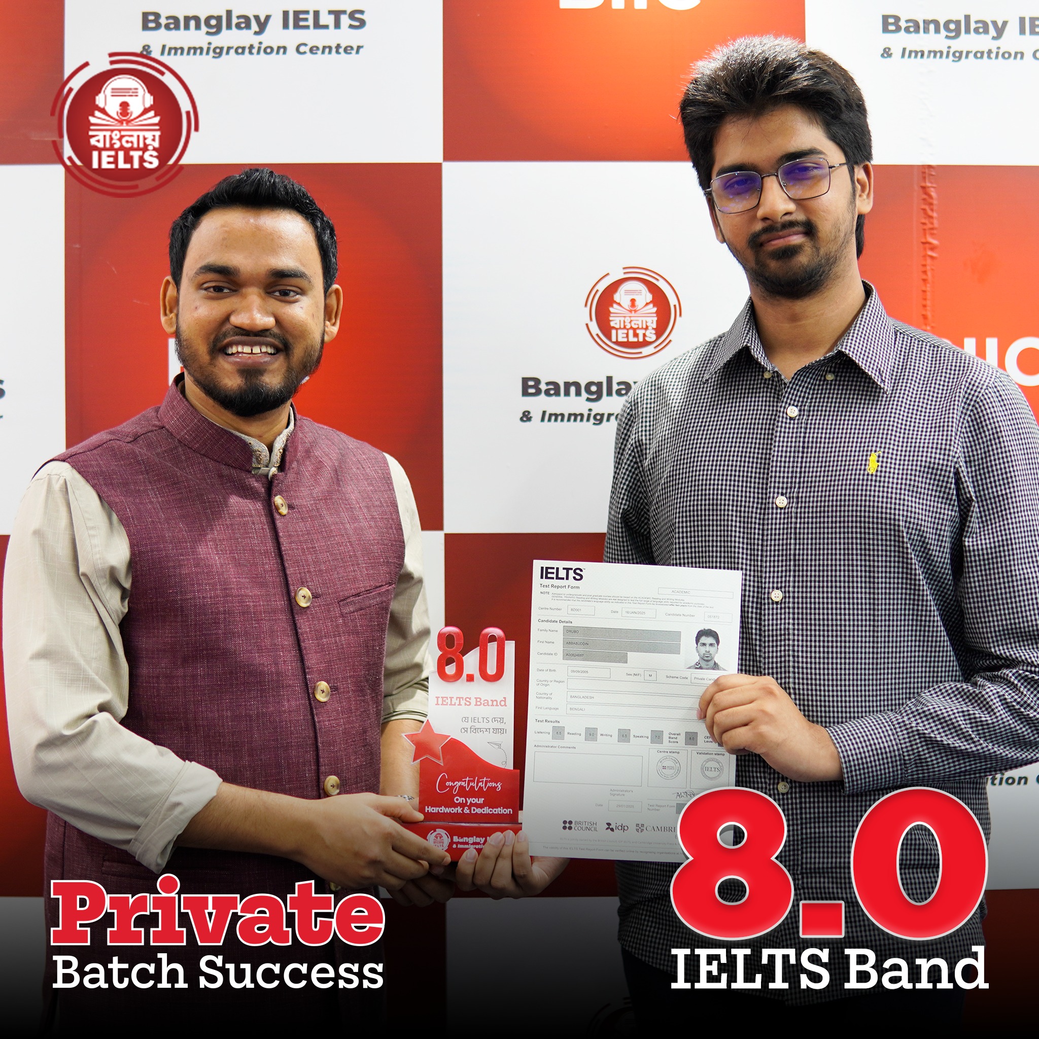 IELTS student achieving Band Score 8 in Online Batch